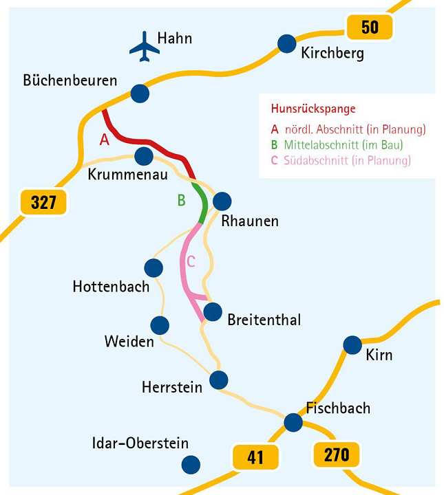 Detailansicht Landkarte Verkehrsnetz Hunsrückspange