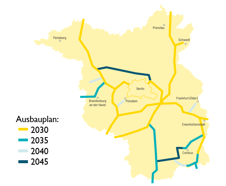 Ausbauplan des Brandenburger Wasserstoffnetzes