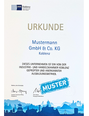 Urkunde Ausbildungsbetriebe