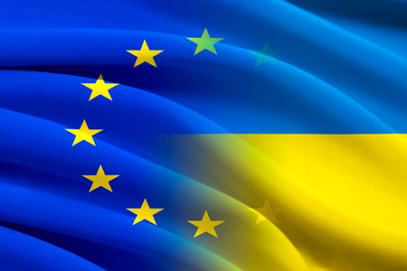 Europaflagge mit einem leuchtenden Schatten in gelb